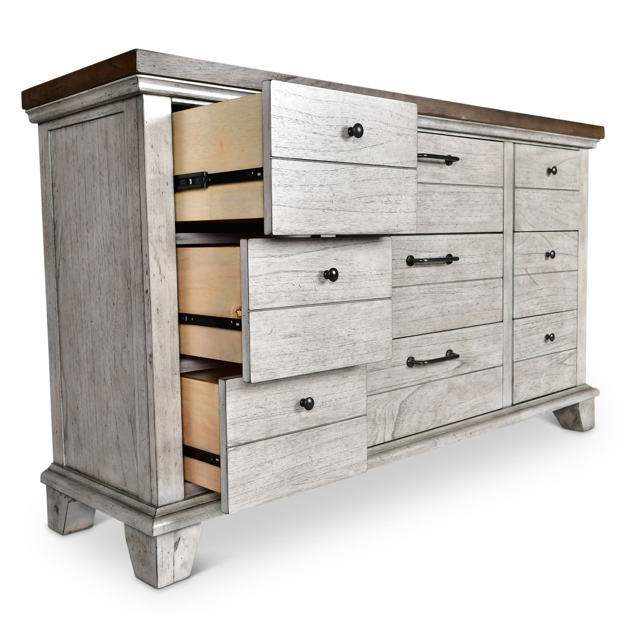 Steve Silver Bear Creek Rustic Horizontal Dresser with 9 Drawers, Whitewashed Gray