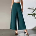 thumbnail image 6 of VBVC Women's High Waisted Chiffon Wide Leg Cropped Pants , Breathable Flowy Palazzo Pants For Women , Ladies' Casual Beach Trousers with Pockets,Green,S-2XL, 6 of 8