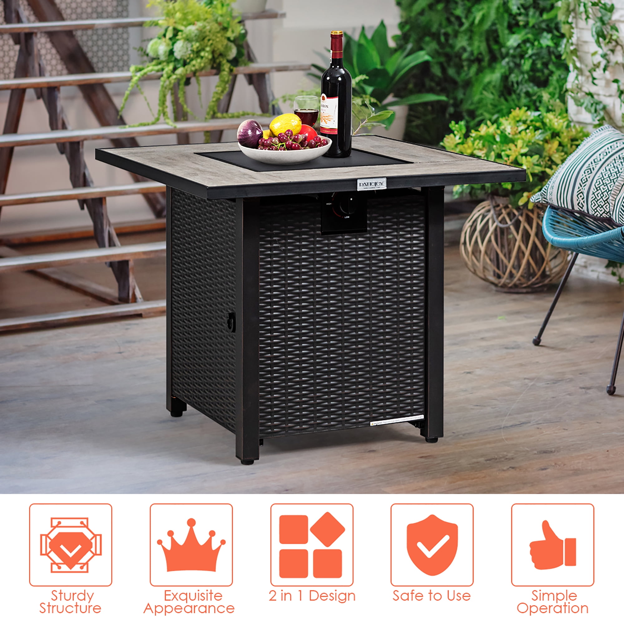 Costway 30'' Square Propane Gas Fire Pit Table Ceramic Tabletop 50,000 BTU with Cover