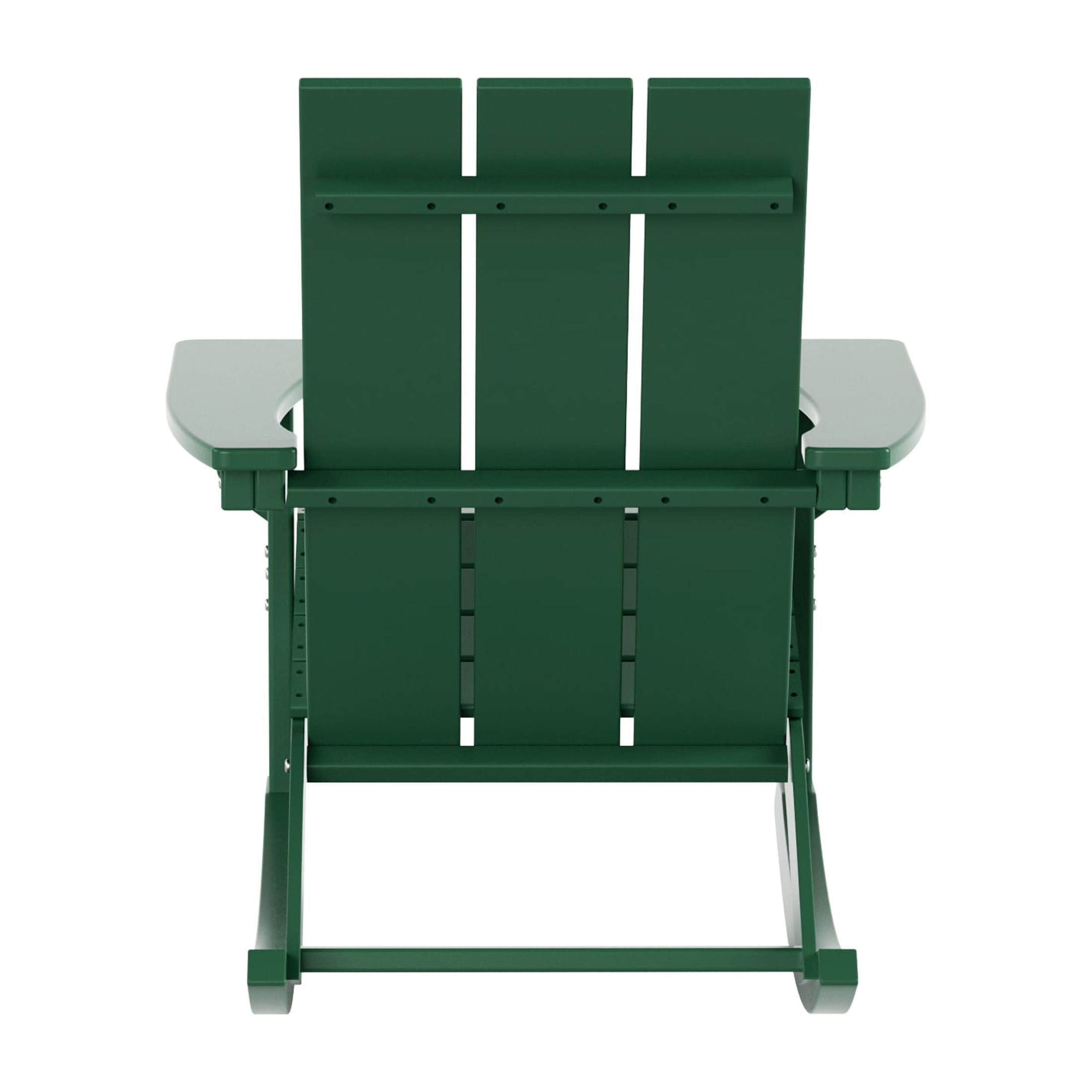 WestinTrends Ashore 3 Piece Patio Rocking Chair Set, All Weather Poly Lumber Adirondack Rocker Bistro Set Porch Patio Chairs Set of 2 with Large Side Table, Dark Green