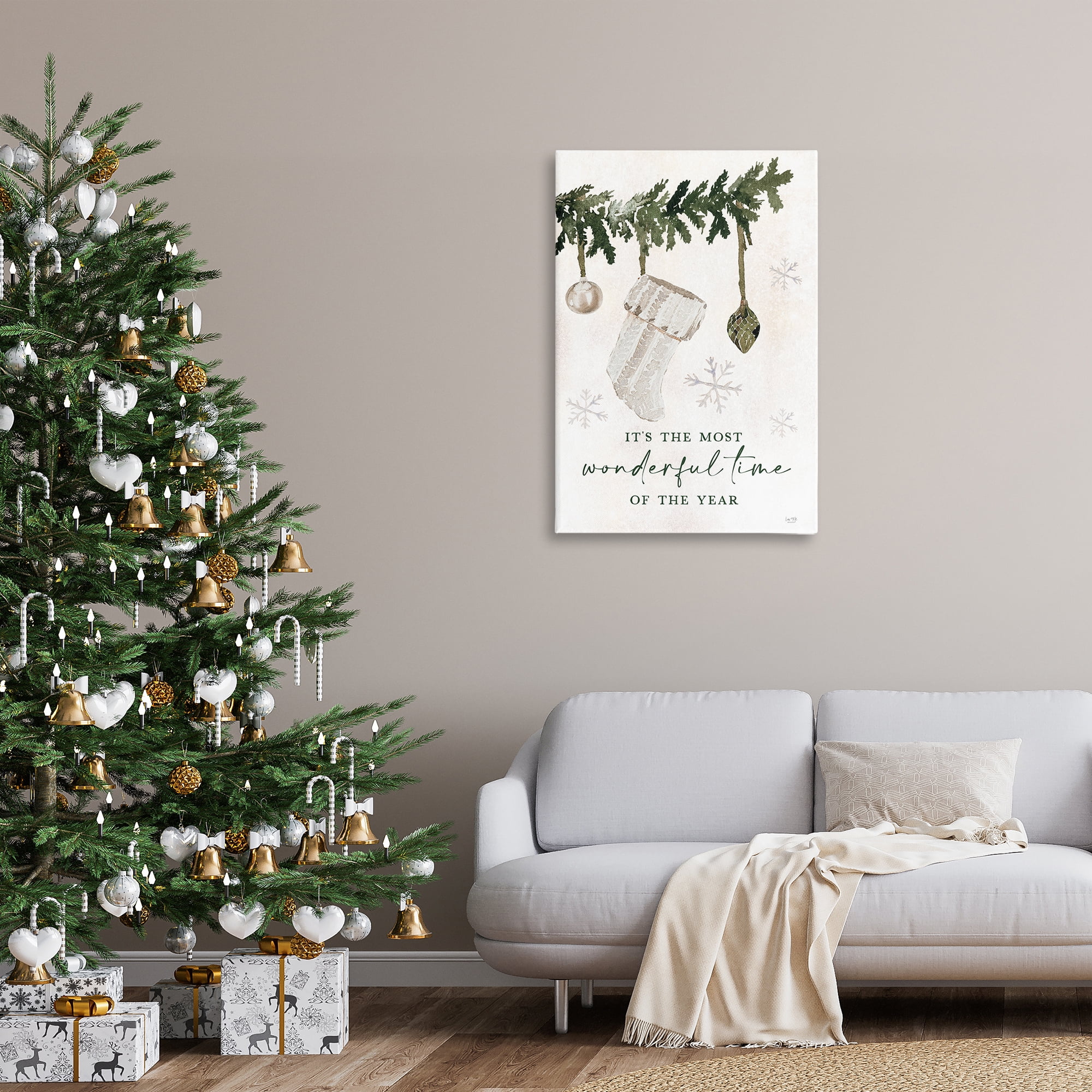 Stupell Industries Festive Hanging Stocking Holiday Painting Gallery Wrapped Canvas Art Print Wall Art, 24 x 36