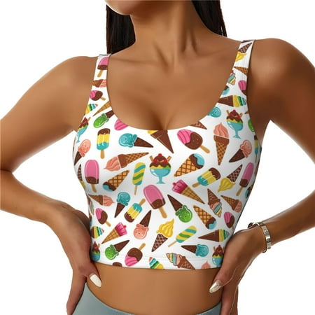 Jgfou Ice Cream Popsicles Print Womens Sports Bra - Padded Workout Sports Bras Crop Tank Top