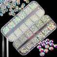 thumbnail image 1 of Lifextol Nails Rhinestones para manualidades, 6 tamaños SS20, parte trasera plana para uñas y cara con pinzas y bolígrafo para recoger diamantes de imitación, kit de 4000 piezas A, 1 of 5