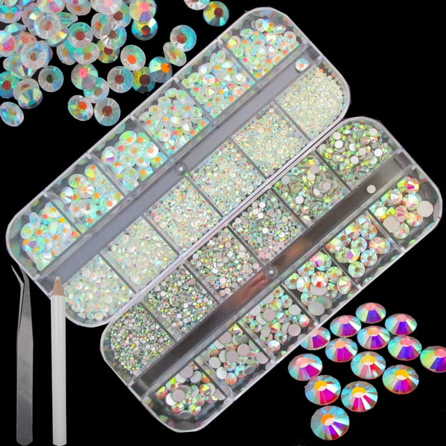 Lifextol Nails Rhinestones para manualidades, 6 tamaños SS20, parte trasera plana para uñas y cara con pinzas y bolígrafo para recoger diamantes de imitación, kit de 4000 piezas A