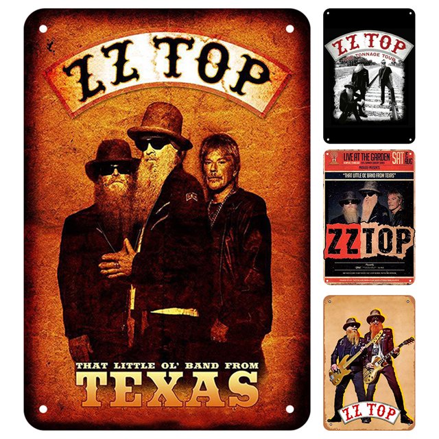 4 Uds ZZ TOP Placa Metal Vintage Pintura Hierro Rectangular Bar para El 20x30cm