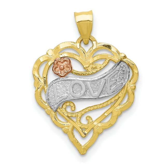 10k Two-tone & White Rhodium-plated Love Heart Charm 10YC351 (mm x mm)