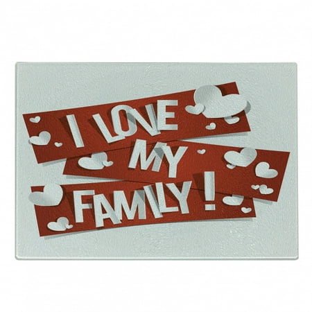 

Family Cutting Board Red Banners with Family Love Message and White Hearts Passionate Illustration Decorative Tempered Glass Cutting and Serving Board Small Size Orange White by Ambesonne