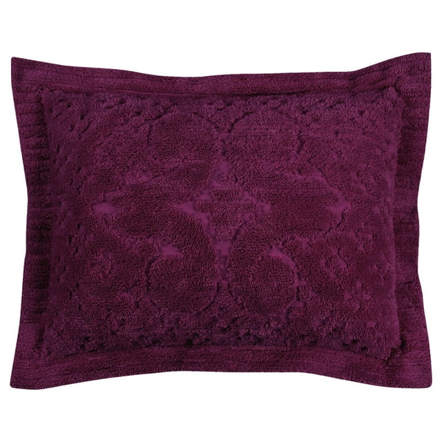 Better Trends Plum Standard Sham 100% algodón chenilla colcha suave y acogedora para secar en secadora (21 x 27 Std Sham) Colección Ashton