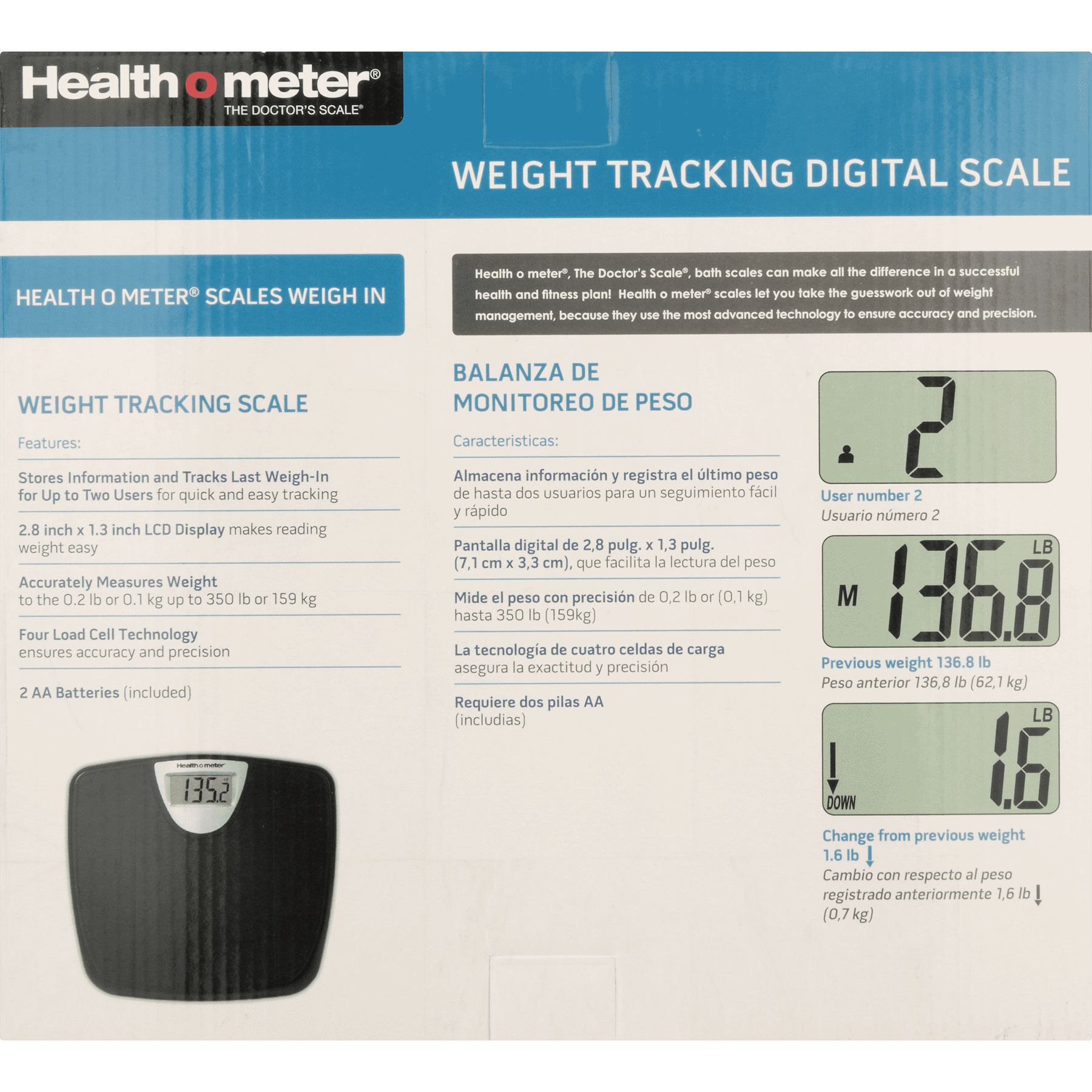 Health o Meter HDM770-05 330LB Limit Digital Weight Tracking Scale Black -  NEW