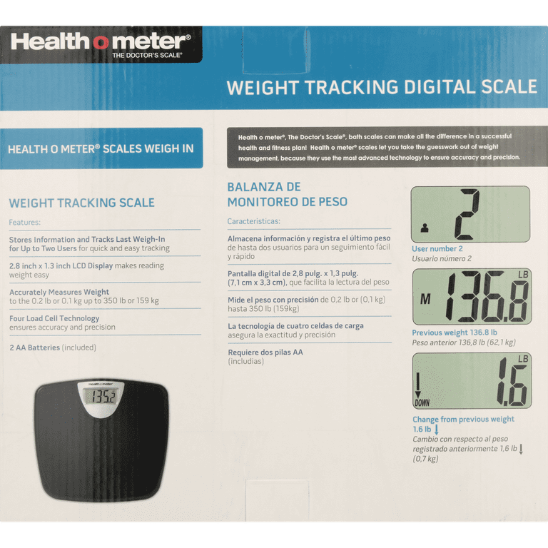 Health o Meter Glass Weight Tracking Digital Scale for Body Weight,  Bathroom Scale, 2 Users, Accuracy & Precision, LCD Display, 400 lbs  Capacity