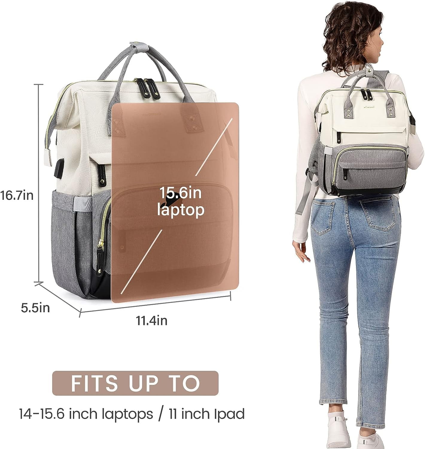 Lovevook Laptop Backpack, 15.6" Women Work Backpack Purses with USB Port, Waterproof Casual Daypack Travel Backpack, Large Fashion Teacher Nurse College Bookbag
