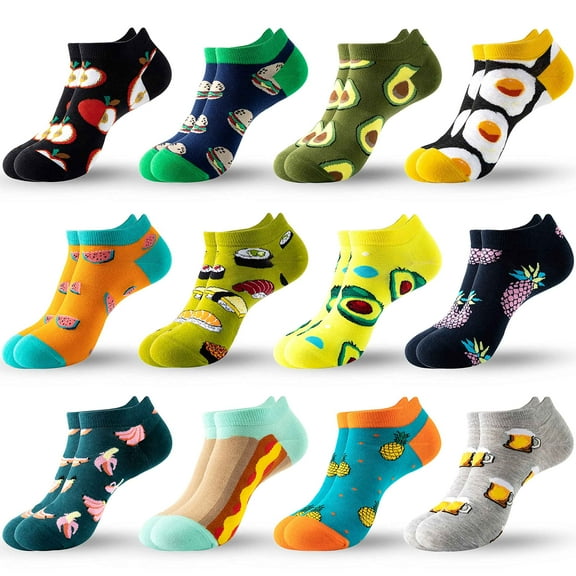 Moyel Mens Cotton Ankle Socks 7-13 Fun Crazy Novelty Funky Funny Socks for Men Cool Gifts for Men 12 Pack