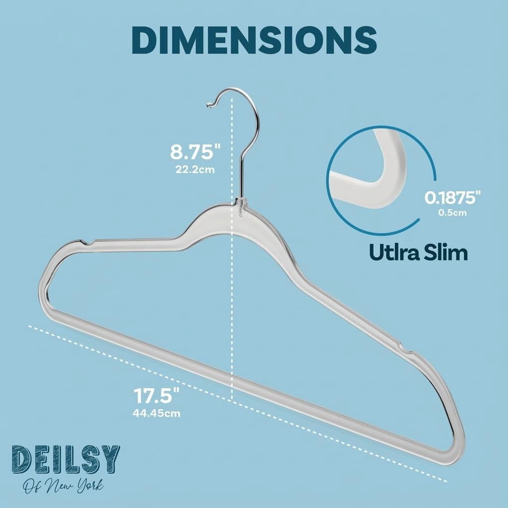 DEILSY Clear Hangers 50 Pack with Silver Hook - Non Velvet Slim Hangers - Durable Hanger Space Saver for Closet Organization, Shirts, Dresses, Jackets, Pants, Adult Clothes Storage Solution