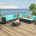 thumbnail image 4 of BAYUELSWU Patio Furniture Set 7 Pieces Rattan Wicker Sofa Set Outdoor Sectional Furniture Outdoor Dining Set All Weather Couch Conversation Sets w/Thick Cushions, Glass Coffee Table & 2 x Hold Pillow, 4 of 9