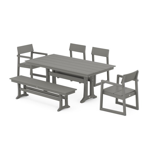 POLYWOOD EDGE 6-Piece Farmhouse Dining Set With Trestle Legs in Slate Grey