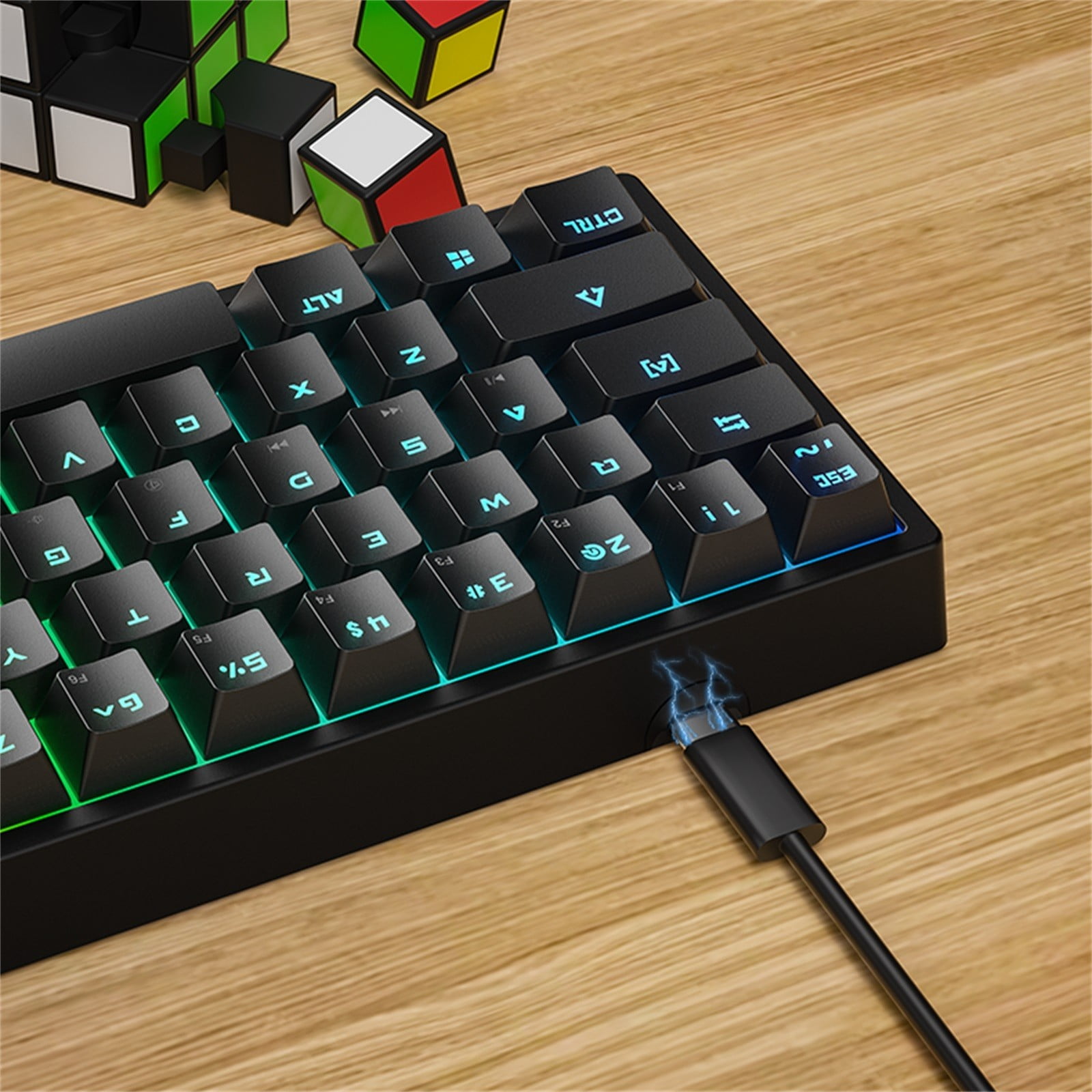 Wired Mechanical Gaming Keyboard RGB Backlight No Ghosting 61 Keys Illuminated USB Wired Keyboard Blue Switches For Gamers