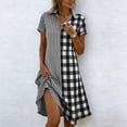thumbnail image 2 of Horkkom Midi Dresses for Women V Neck Short Sleeve Shirt Dresses Summer Plaid Print Casual Dresses M, 2 of 7