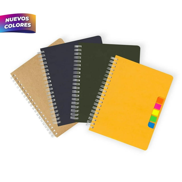 Libreta con 70 hojas de raya. Incluye banderillas adheribles de diferentes colores verde 14 x 18