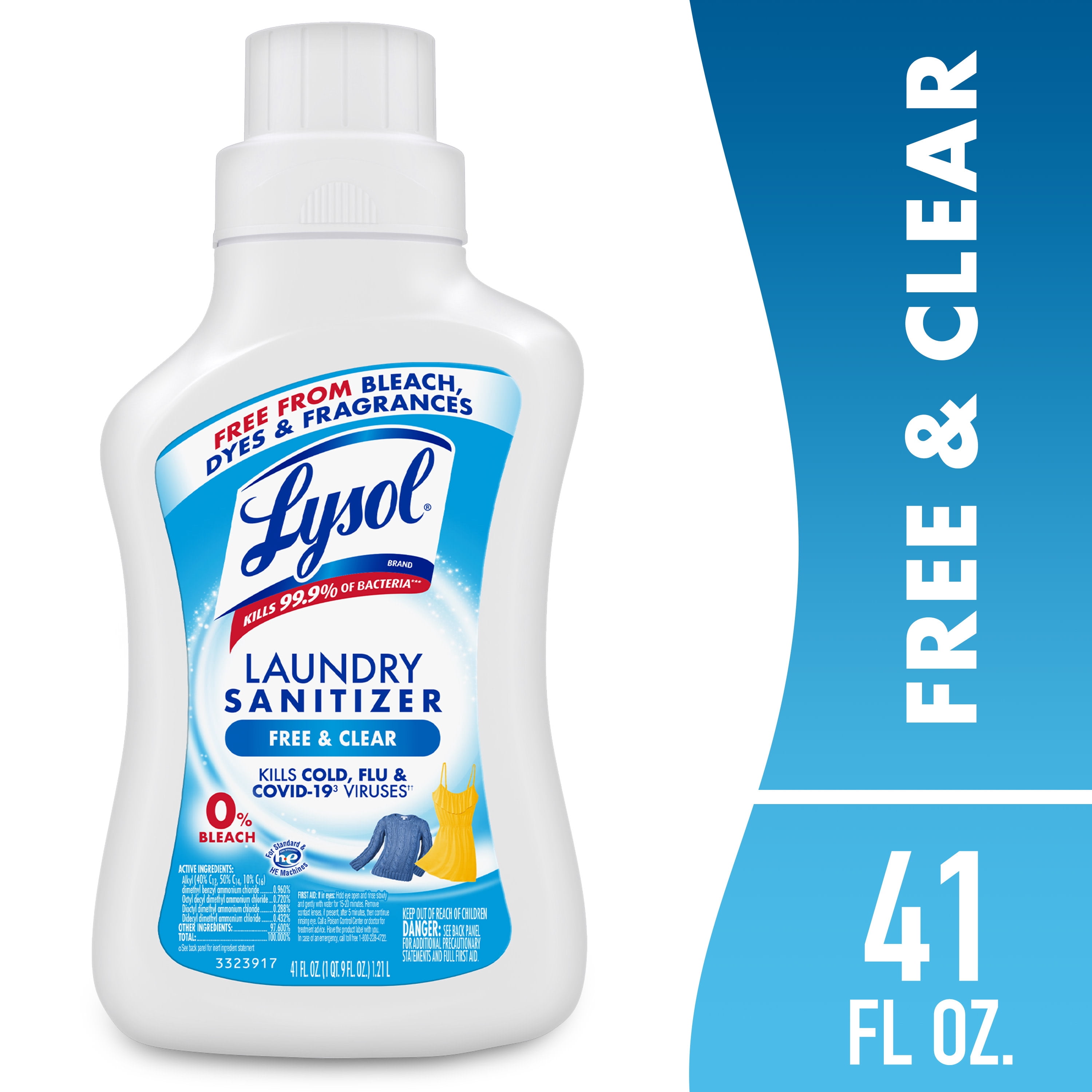 (4 pack) Lysol Laundry Sanitizer Additive, Odor Eliminating Liquids for Clothes and Linens, Unscented, 41 fl oz