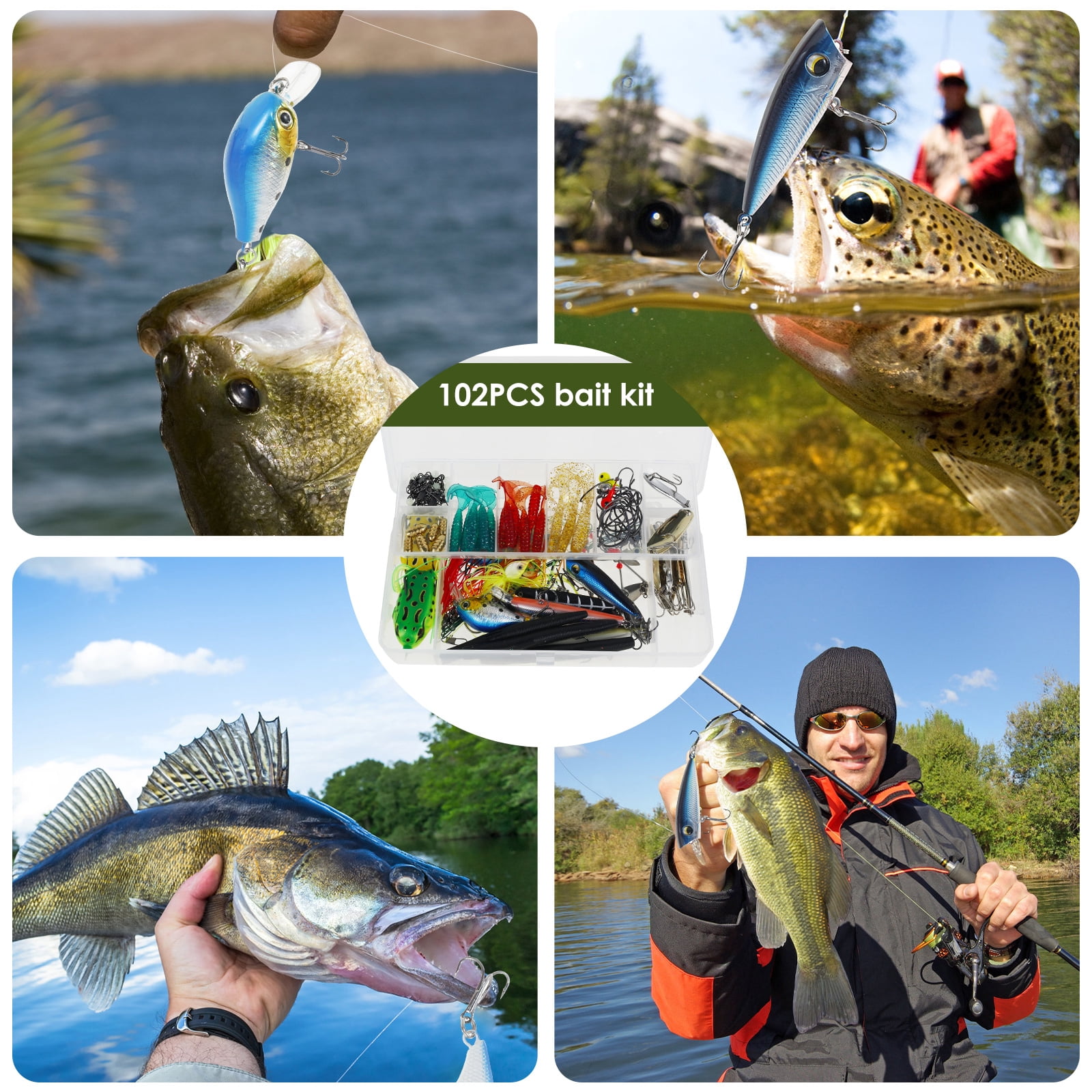 Lzvxtym Fishing Lures,Fishing Lures Kit,Fishing Bait Lure Set for Saltwater Freshwater,with Tackle Box,102Pcs
