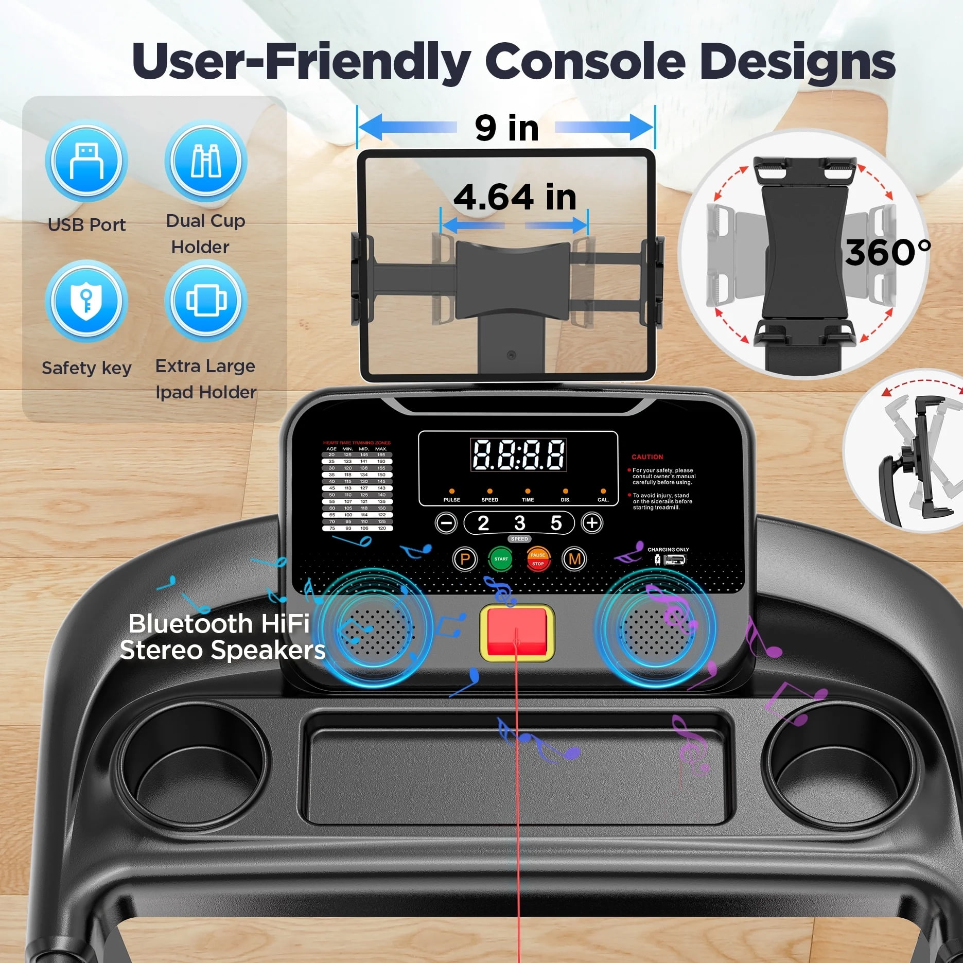 Treadmill with Adjustable Incline, 3.5HP Portable Treadmill for Home Small Space 300 Lbs Capacity, Remote APP Control and LED Display, Handle Bar