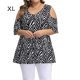 thumbnail image 1 of Camisa de mujer Blusa estampada con hombros descubiertos y manga corta con cuello en V, Negro, XL Kearding AP002468-16, 1 of 5