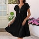 thumbnail image 3 of Vestido de Verano para Mujer, Corta, Cuello en V, Holgado, Informal, Plisado, Túnica Larga, para Playa, Color Negro, Talla XXL, 3 of 5