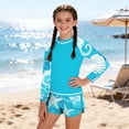 thumbnail image 7 of BRGZLK Girls' 2 Piece Swimsuit Summer Beach Hawaiian Print Long Sleeve Quick-Dry Rash Guard Bathing Suit with Boyleg Shorts Swimwear Modest Two-Piece Swimsuit Set Blue 14-15 Years, 7 of 7