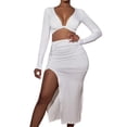 thumbnail image 1 of Mujeres Crop Top y Slit Falda Set Bodycon manga larga Deep V Neck Sexy Paty Club 2PCS MABOTO Traje de ocio para mujer, 1 of 7
