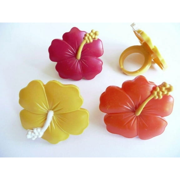 HIBISCUS HAWAIIAN LUAU CUPCAKE RINGS 24 Count Cake Toppers Flower Party Supplies