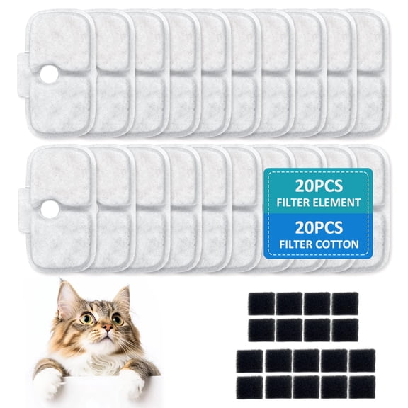 20 Packs for Petlibro Cat Water Fountain Filters Replacement, 20 Filters   20 Sponges for Dockstream Cat Water Fountain PLWF005 PLWF115 PLWF105
