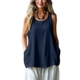 thumbnail image 3 of Jacenvly Hauts Sans Manches pour Femmes Liquidation Hauts Sans Manches pour Femmes de Printemps et d'Été Manches en Dentelle Col Rond Décontracté Couleur Unie Ample Haut en Lin Hauts Sans Manches pour Femmes Décontracté, 3 of 8