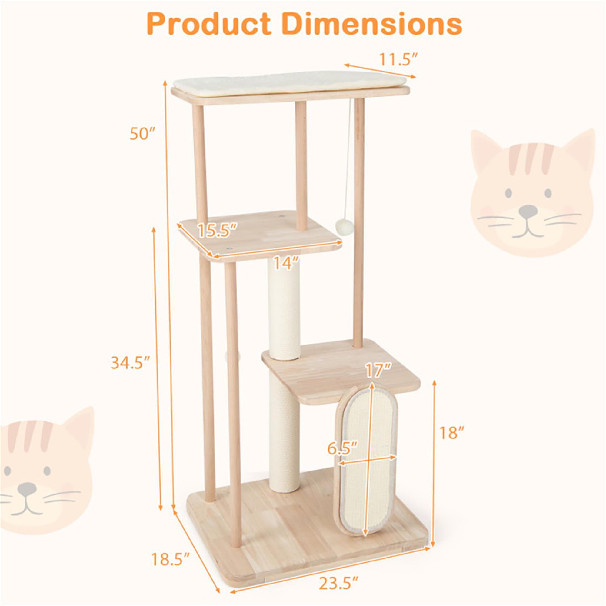 Pefilos 50" Wood Cat Tree Tower for Indoor Cats, Multi-Level Cat Condo with Scratching Board and Posts, Removable Soft Mat, Beige Pefilos 50" Wood Cat Tree Tower for Indoor Cats, Multi-Level Cat Condo with Scratching Board and Posts, Removable Soft Mat, Beige