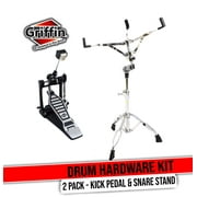 Single Kick Bass Drum Pedal & Snare Drum Stand Package (2-Piece Kit) by Griffin |Deluxe Double-Chain Foot Percussion Kit with 4-Sided Beater & Adjustable Power Cam System for Intense Play