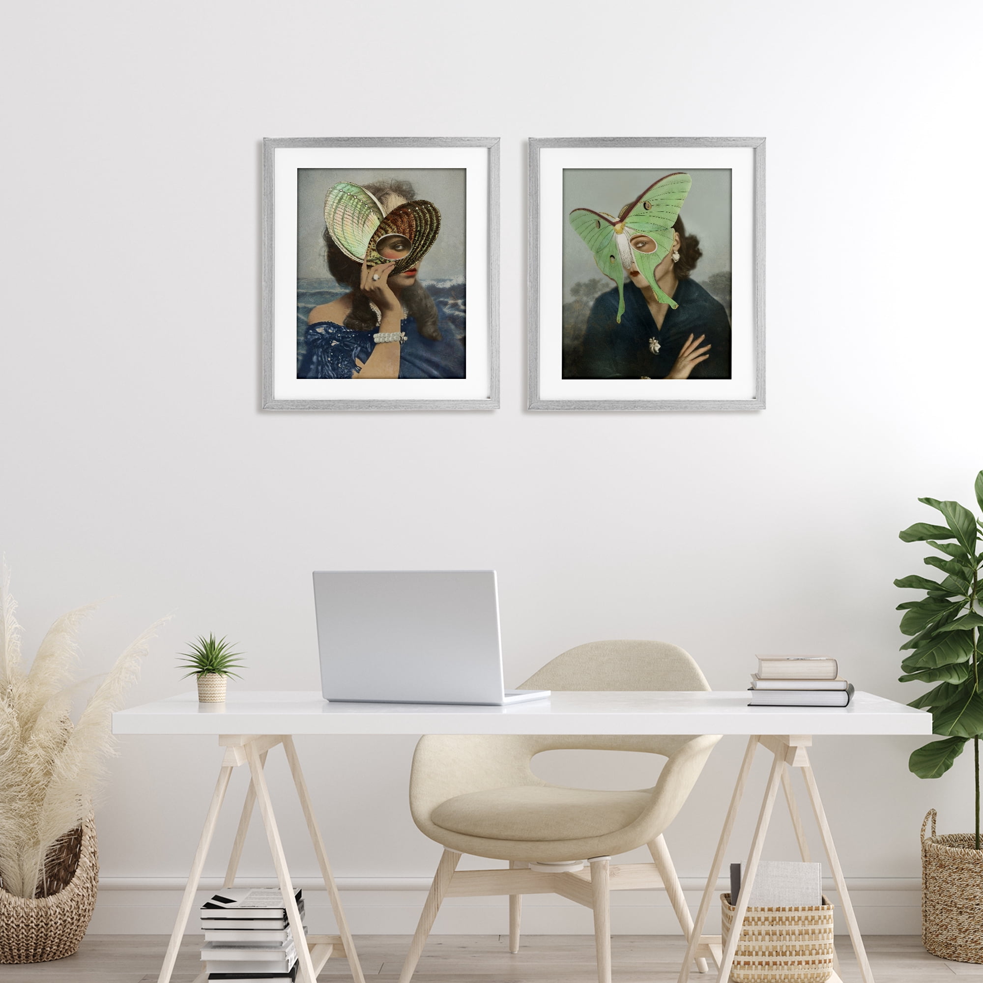 Stupell Industries Naturalist Women Portraits 2 Piece Gray Framed Print Under Glass Set, design by Victoria Barnes
