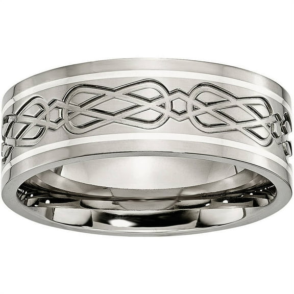 Titanium Sterling Silver Inlay Celtic Knot Flat 8mm Polished Band