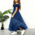 thumbnail image 4 of SGFCWSX Girls Formal Dress Off Shoulder Ruffle Tulle Ball Gown Lace Appliques Floor Length Wedding Flower Girl Birthday Dresses Navy Size 7-8 Years, 4 of 6