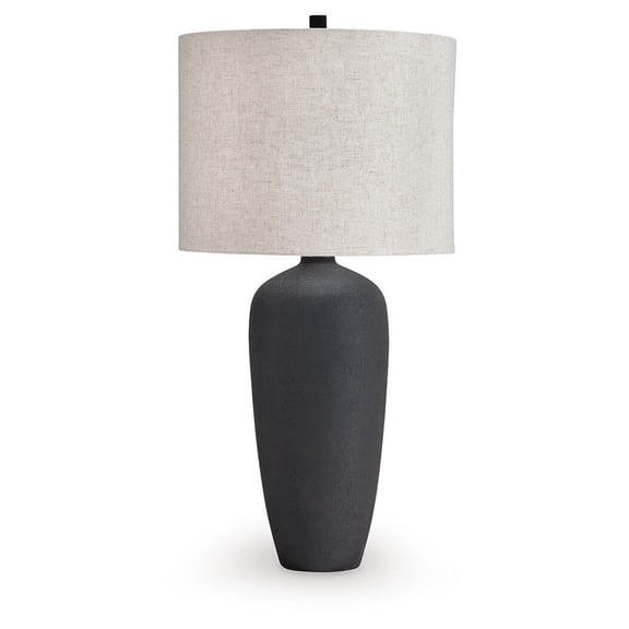 Signature Design by Ashley Ryenburg Metal Table Lamp, Black Crackle Finish, 22" Tall, Modern Drum Shade