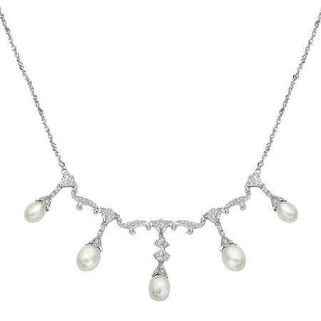 Freshwater Pearl and 3/8 ct Diamond Necklace in 14kt White Gold
