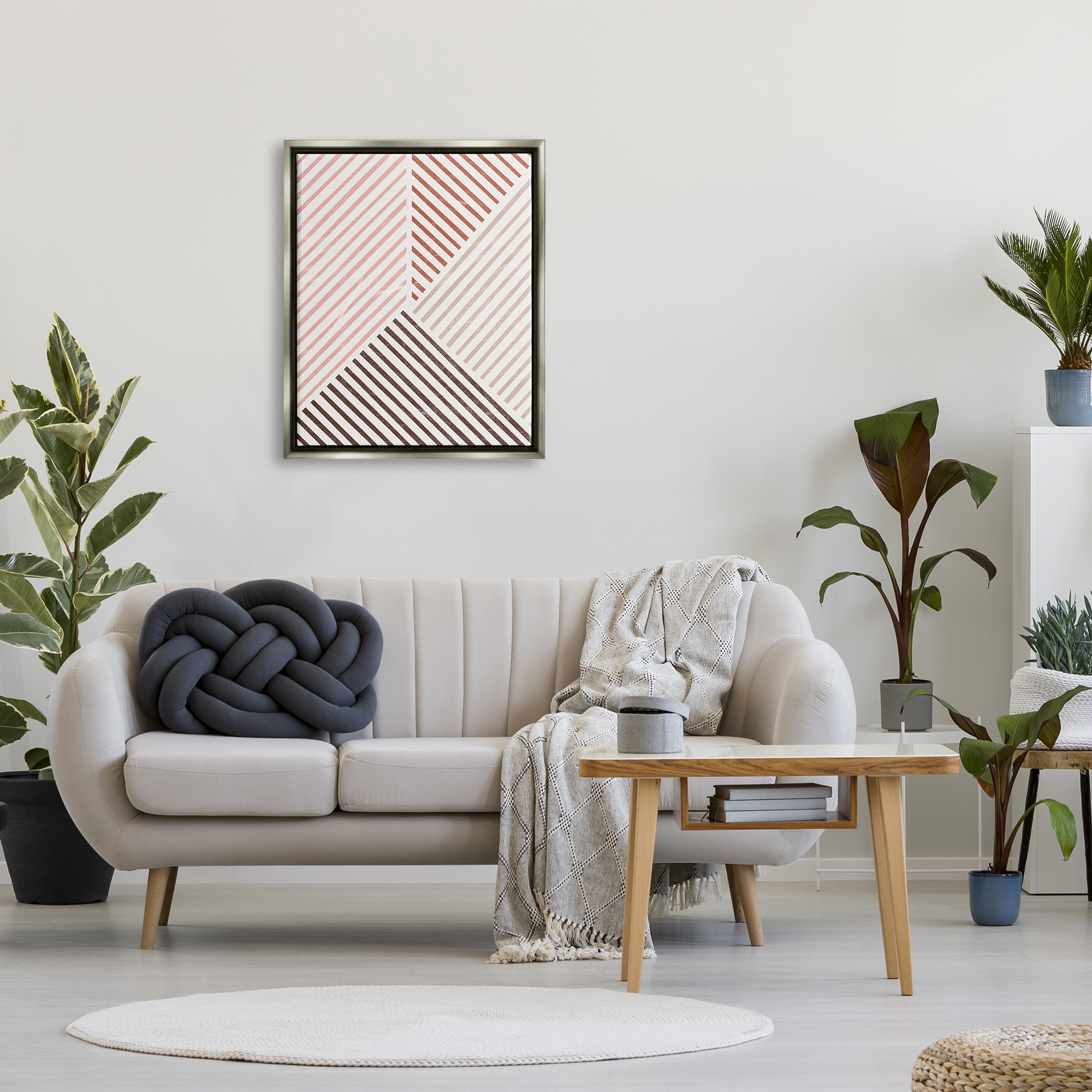 Stupell Neutral Tones Asymmetrical Stripes Abstract Painting Gray Floater Framed Art Print Wall Art