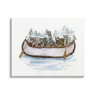 Stupell Industries Raccoons on Rowboat Animals & Insects Painting Gallery Wrapped Canvas Art Print Wall Art, 20 x 16
