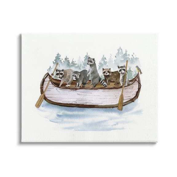 Stupell Industries Raccoons on Rowboat Animals & Insects Painting Gallery Wrapped Canvas Art Print Wall Art, 30 x 24