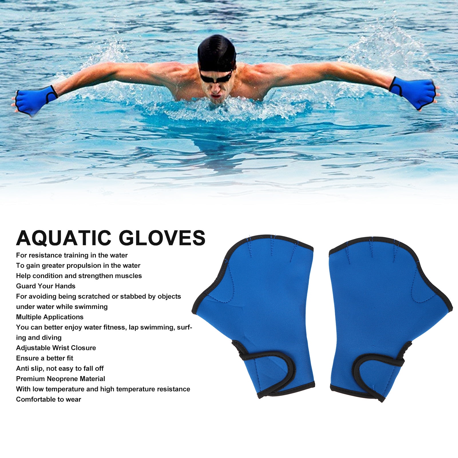 Ymiko Swim Gloves swim Training Gloves webbed Prevent Slip Fingerless Neoprene Aquatic Gloves For Water Resistance Training Blue Blue
