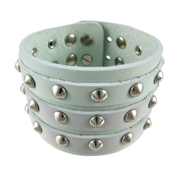 Zeckos Gray Leather 3 Row Cone Spiked Wristband Blemished