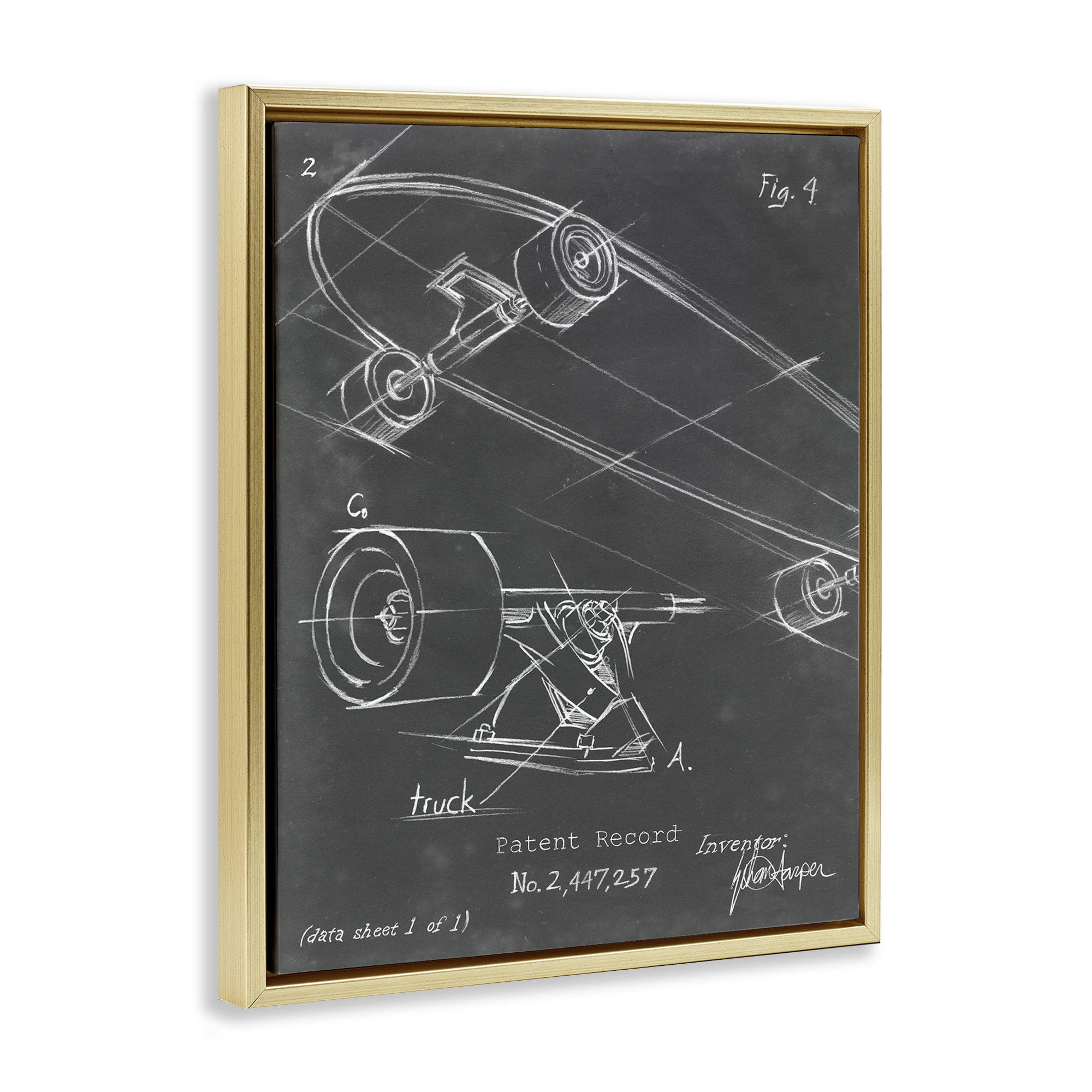 Stupell Industries Skateboard Truck Diagram Sports Painting Gold Floater Framed Art Print Wall Art, 17 x 21