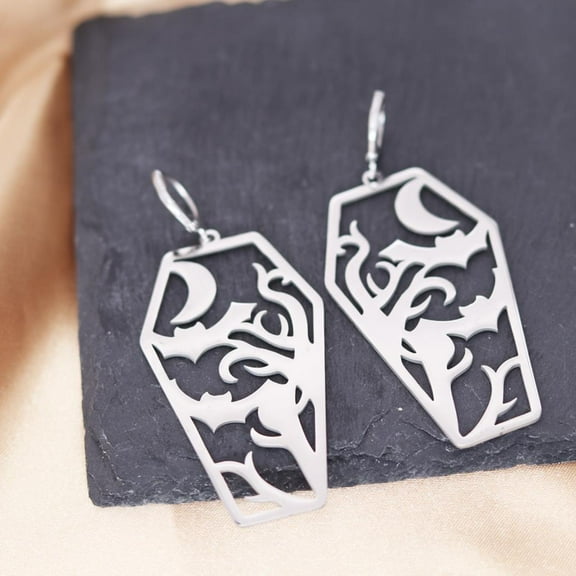 Stainless Steel Bats Moon Night Coffin Hoop Earring for Women Pendientes Fashion Jewelry Halloween Party Pendant Earrings