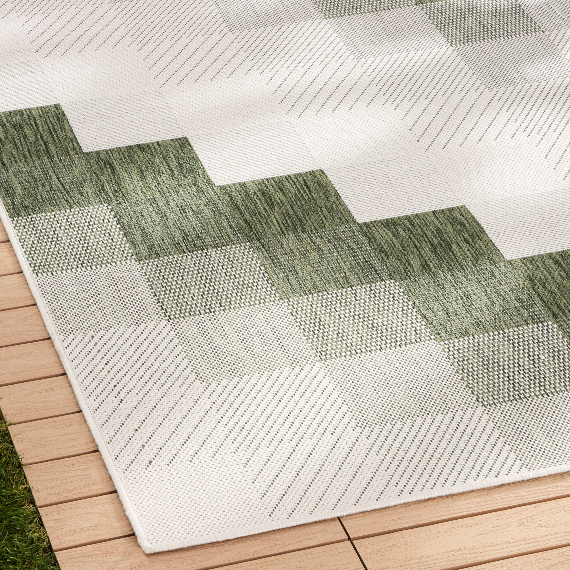 NICOLE MILLER NEW YORK Patio Country Ombre Chevron Indoor Outdoor Area Rug, UV Fade Resistant, Low Pile, Green/Cream, 7'9"x10'2"