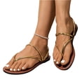 thumbnail image 6 of HTHLVMD Women's Gold Flip Flops, Strappy Flat Sandals, Women's Metallic Thong Flat Sandals - Strappy T-Strap Gladiator Sandals Dressy Gold Sandals for Party Wedding Evening, Gold 6.5, 6 of 9