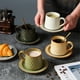 thumbnail image 3 of Taza de cerámica de gran capacidad con estampado de lunares blancos, estilo retro, estilo latte, estilo europeo, hecha a mano., 3 of 6