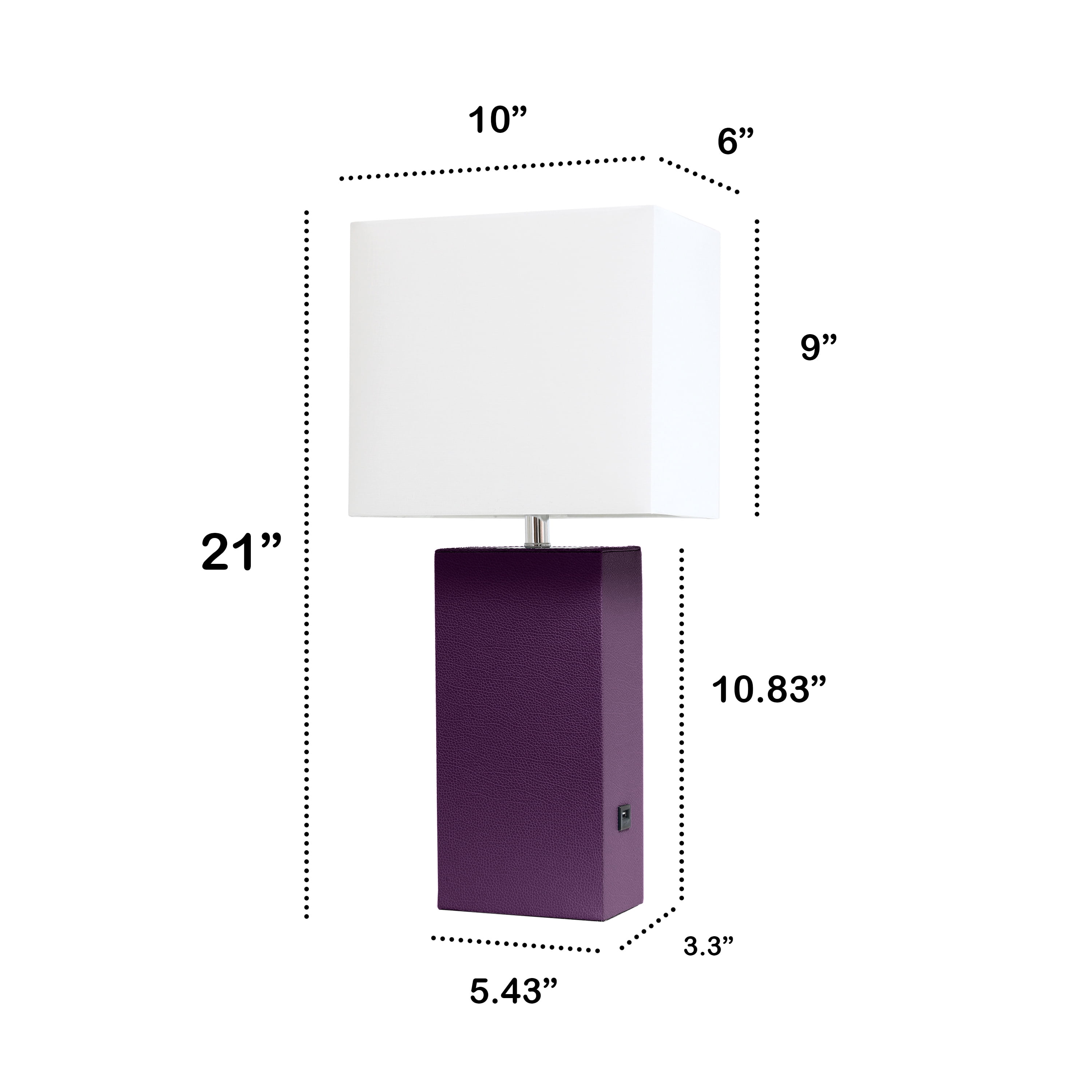 Lalia Home 21" Leather Modern Bedside Table Lamp with USB Port and LED Bulb, Eggplant Purple